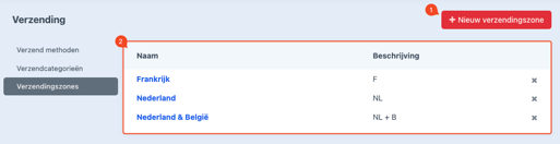 overzichtspagina verzendingszones.