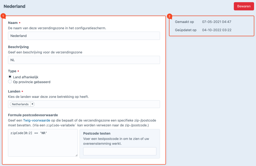 detailpagina verzendingszones.