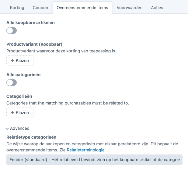 overeenstemmende items.