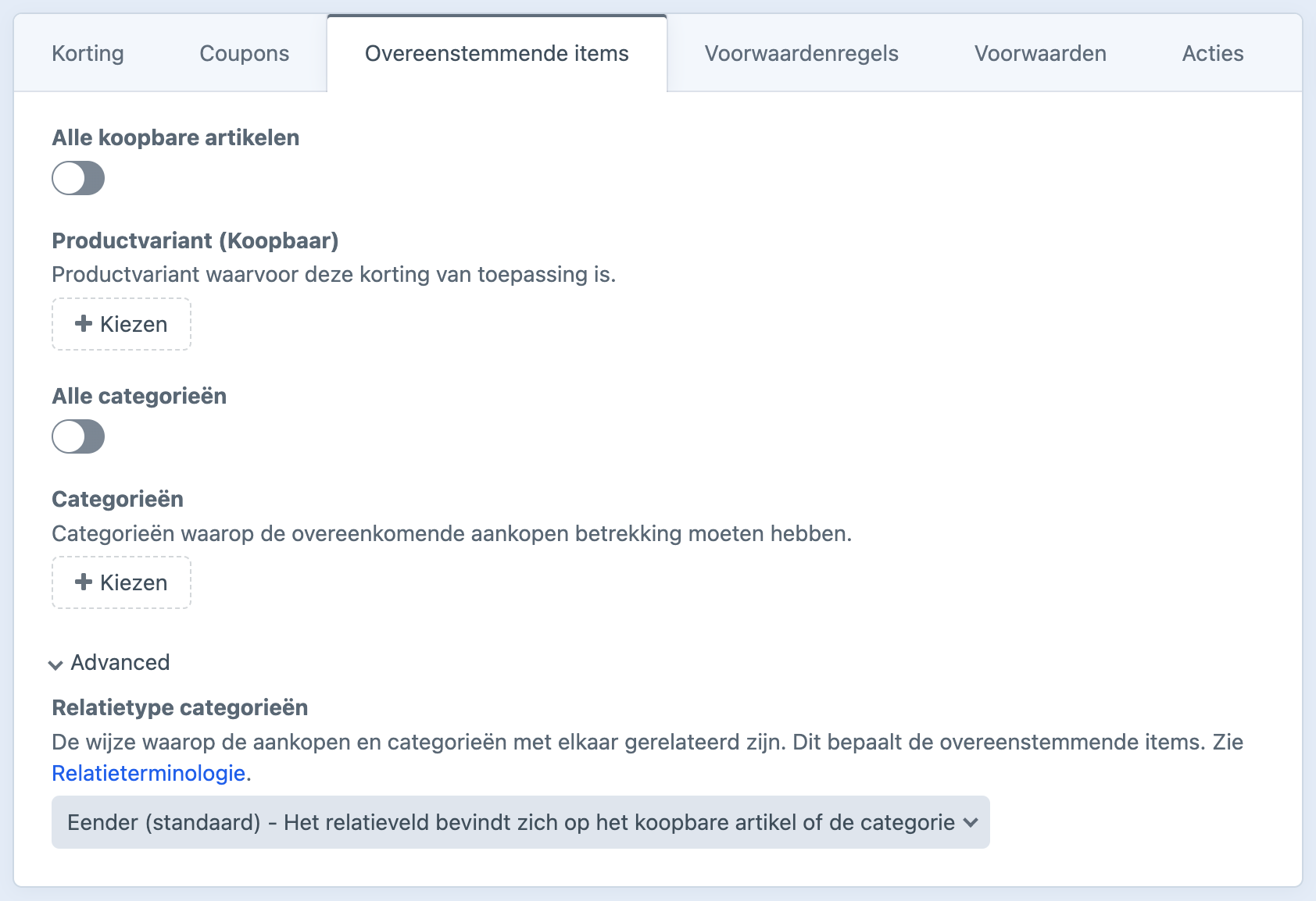 overeenstemmende items.