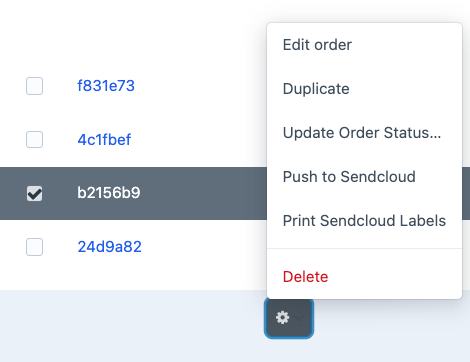 orders cogwheel menu.