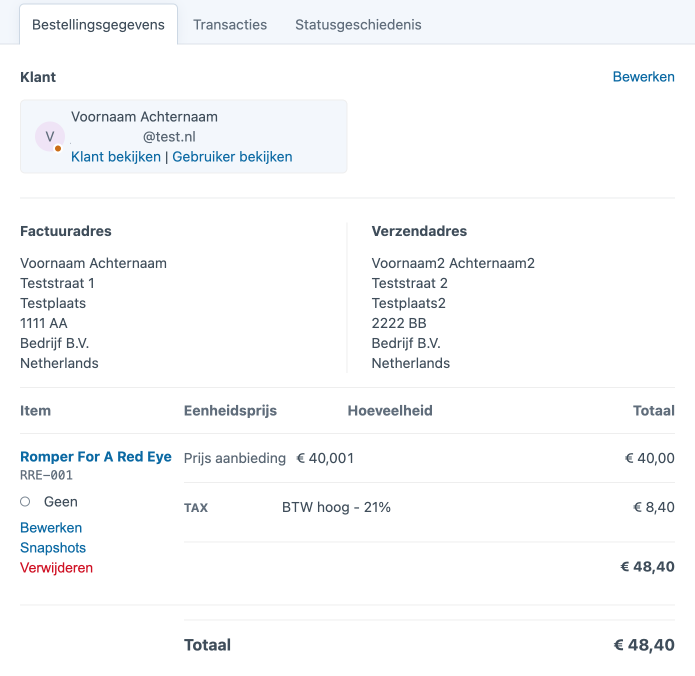 detailpagina bestellingsgegevens.