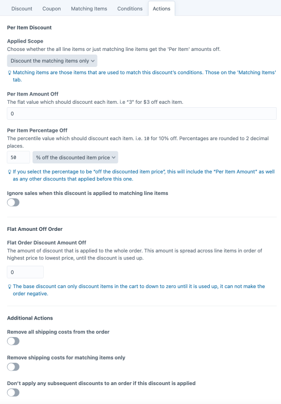 promotions discounts tab actions.