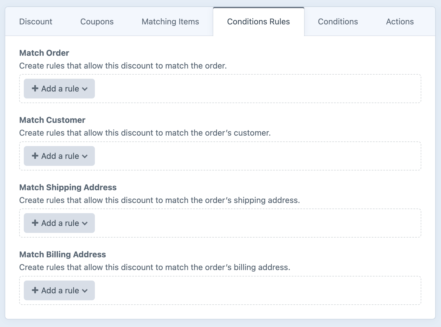 promotions discounts tab contitions.
