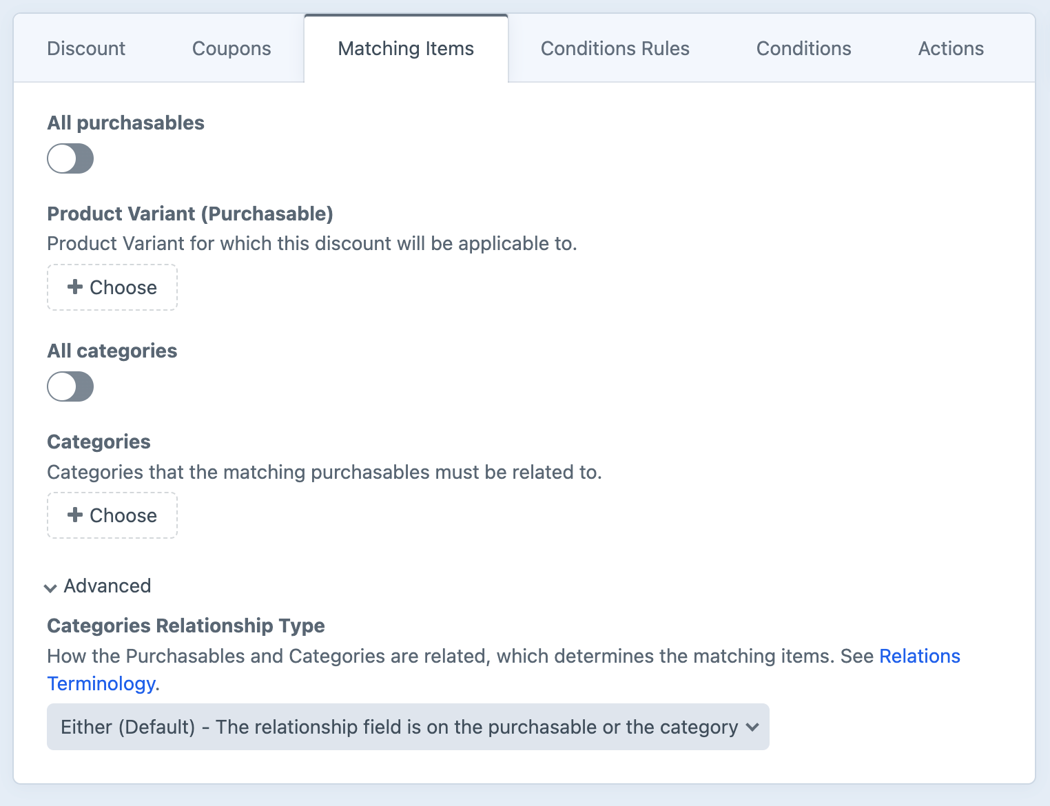 promotions discounts tab matchingitems.