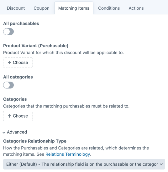 promotions discounts tab matchingitems.