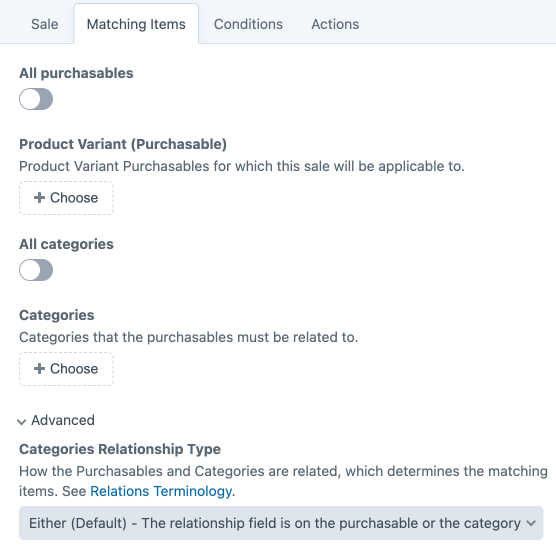 promotions sales tab matchingitems.
