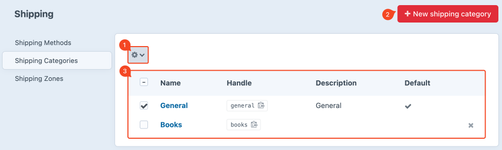 shipping categories overview.