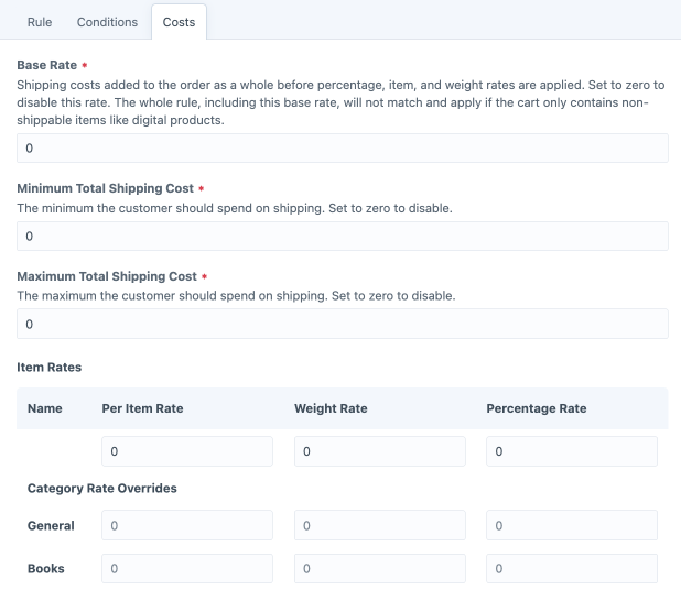 shipping methods shippingrules costs.