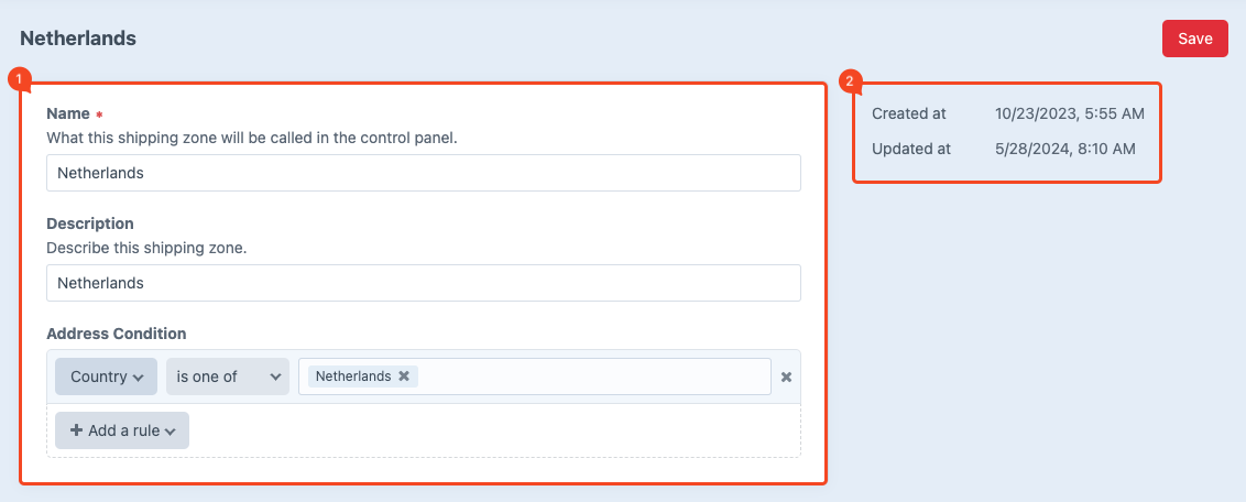 shipping zone detailpage.
