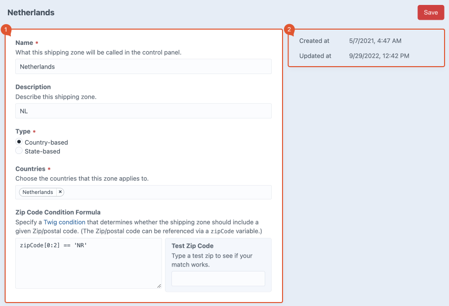 shipping zone detailpage.