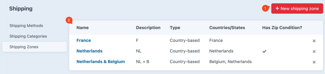shipping zones overviewpage.