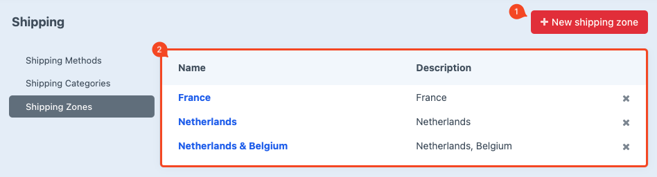 shipping zones overviewpage.